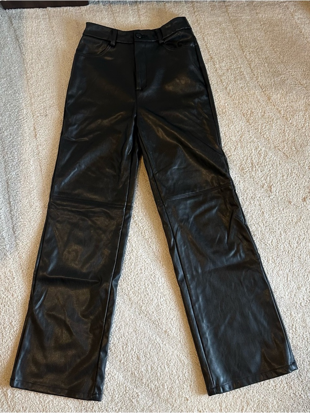 SHEIN Black Faux Leather Straight-Leg Pants